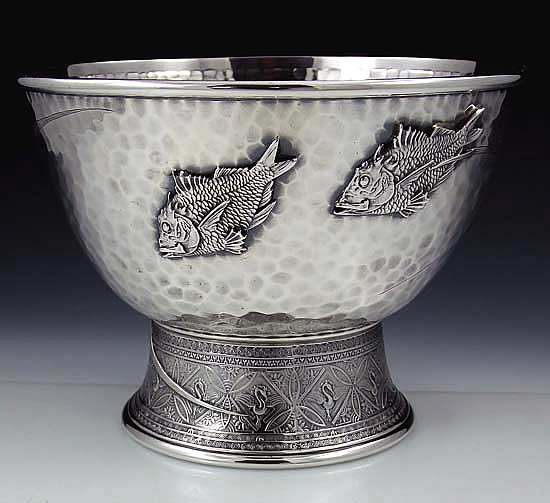 Tiffany sterling ice bowl with fish in the Japanese style