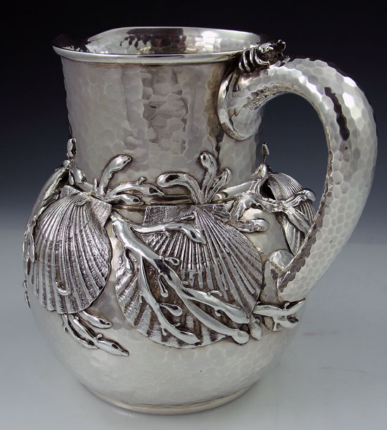 Tiffany antique sterling pitcher with applied seaweed and shells