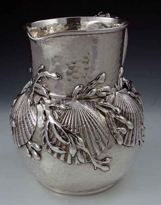 Tiffany antique sterling pitcher with applied seaweed and shells