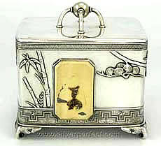 Tiffany sterling tea caddy with Japanese motifs