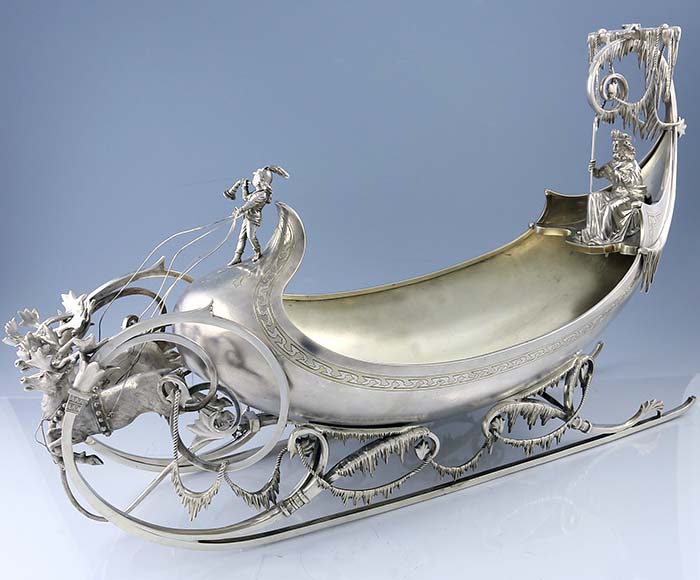 Rare Whiting antique sterling silver sleigh with St Nicholas  reindeer and icicles
