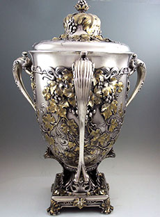 Whiting large antique sterling silver trophy with three handles and removable lid