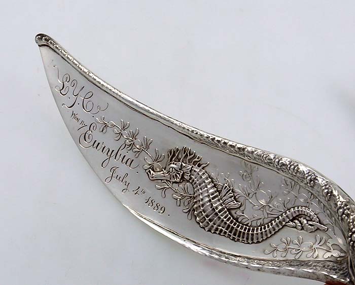 Whiting marine antique sterling silver fish set by Charles Osborne with applied seahorses and acid etched decoration