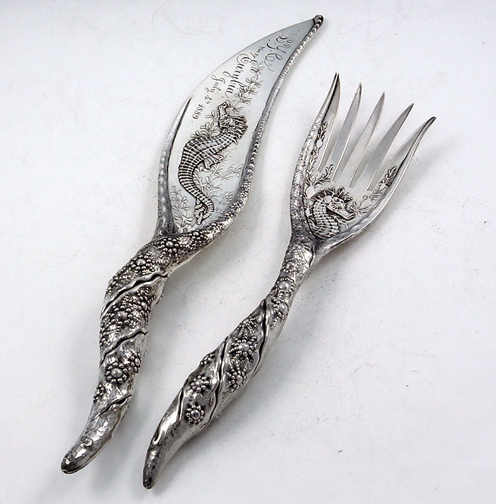 Whiting sterling fish set with seahorse and pearling
