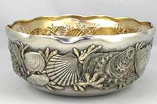 Whiting antique sterling bowl with chased shells and gilded seaweed