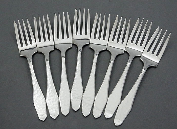 8 Gaylord Silvercraft sterling hand hammered pastry forks