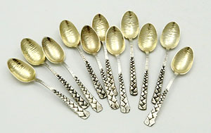 Durgin antique set of coffee spoons braided handles
