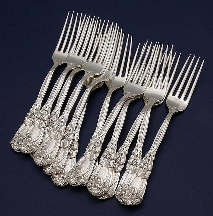 Durgin Iris sterling silver luncheon forks