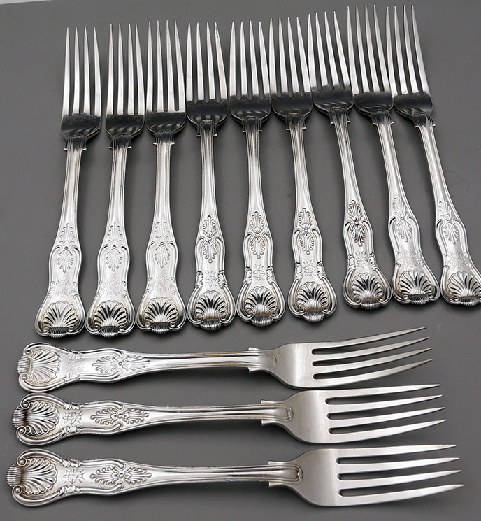 massive set of twelve English silver dinner forks London 1903 maker C.B charles Boyton