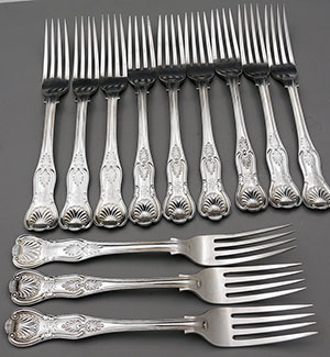twelve heavy English silver dinner forks London 1903 Charles Boyton