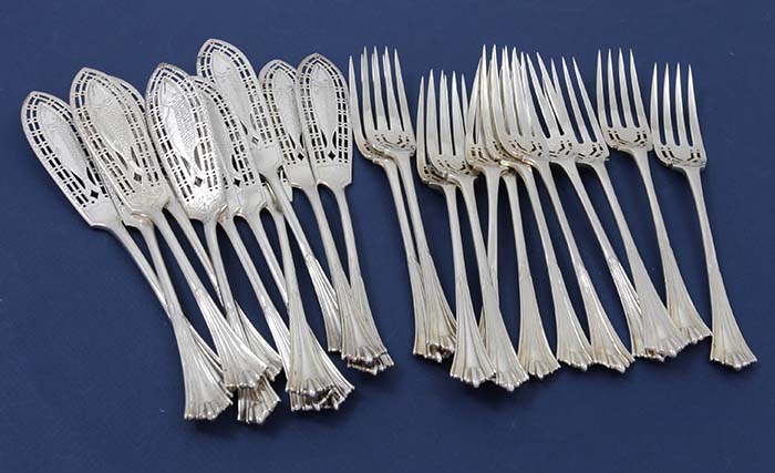 English silver fish knives and forks