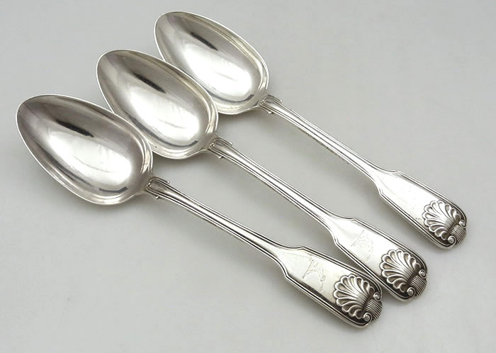 three English silver tablepoons London 1846 Elizabeth Eaton shell and thread fiddle