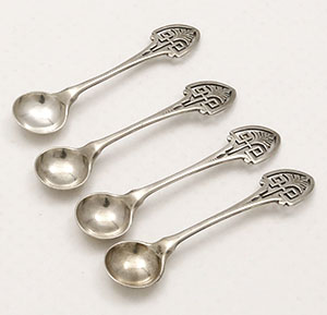 English antique silver salt spoons Sheffield 1879 pierced handles