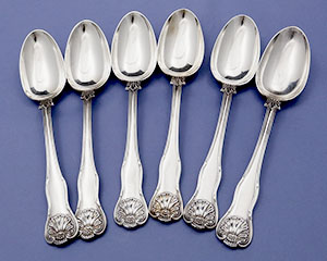 Six English silver king's husk tablespoons crested London 1832
