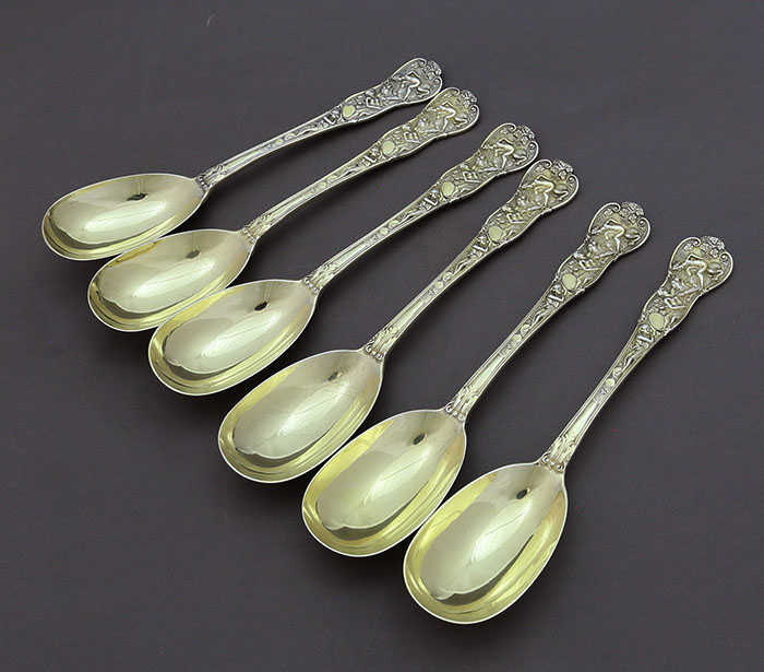 Bacchanalian six English silver serving spoons
