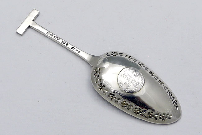 Elizabeth Tookey small English silver spoon set with coin