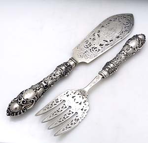 English sterling fish serving set with fisherman
