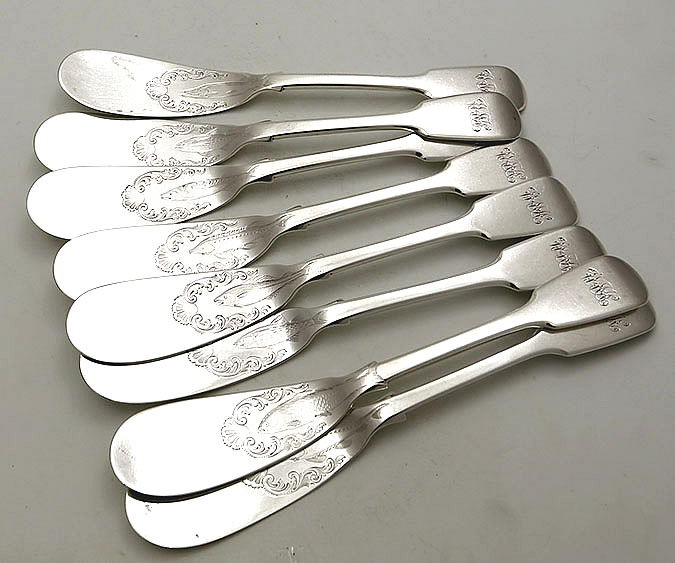 English hallmarked silver fish knives set of eight London 1847 