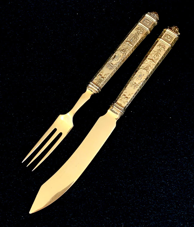 English silver dessert knife and fork