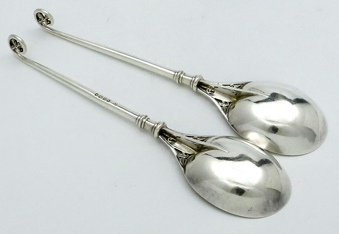 pair of English antique silver spoons London 1885  Francis Higgins