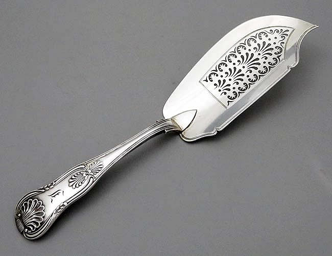 English antique silver fish slice king's pattern pierced blade