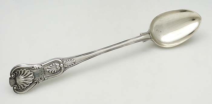 London 1859 King's pattern stuffing spoon with stag crest George Adams