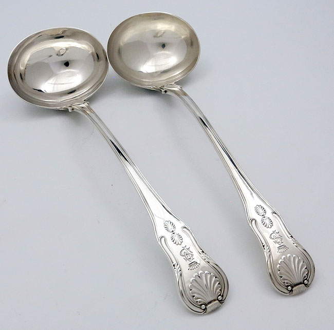 two large soup ladles English antique silver