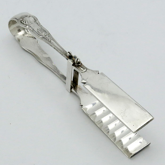 William Gibson and Langman small sterling tongs King's pattern London 1896