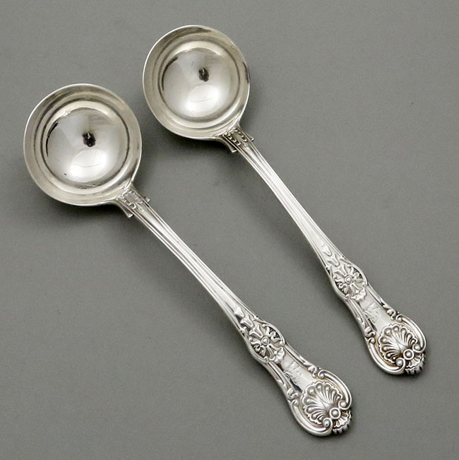 pair of English antique silver Scroll Rosette pattern sauce ladles London 1844 William Eley