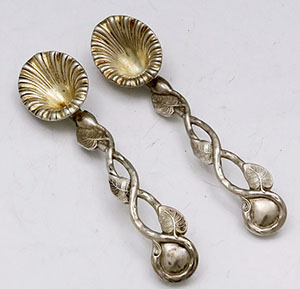 English silver naturalistic master salt spoons by Joseph Willmore