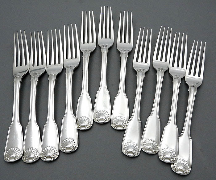 English antique silver shell and thread dinner forks Willima Eley Fearn Chawner London 1813