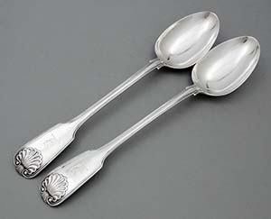 pair of English antique silver stuffing spoons by Savory London 1832