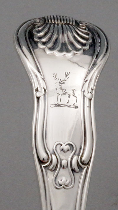 Crest of Elk on English antique silver pierced ladle London 1818 William Chawner