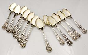 English antique silver stag hunt dessert spoons London 1876