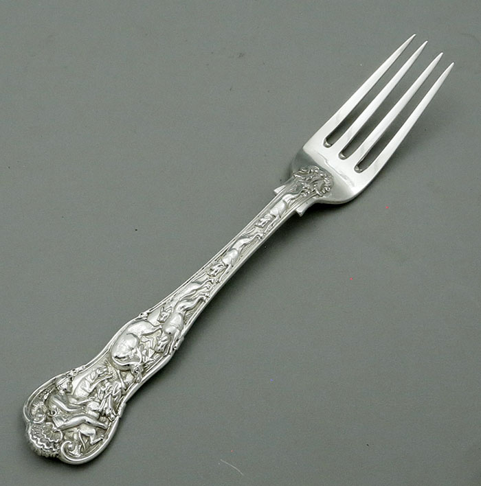 English antique silver stag hunt dinner fork London 1848