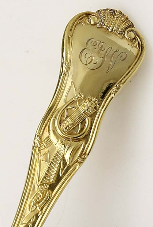 reverse of handle showing monogram on stag hunt spoon