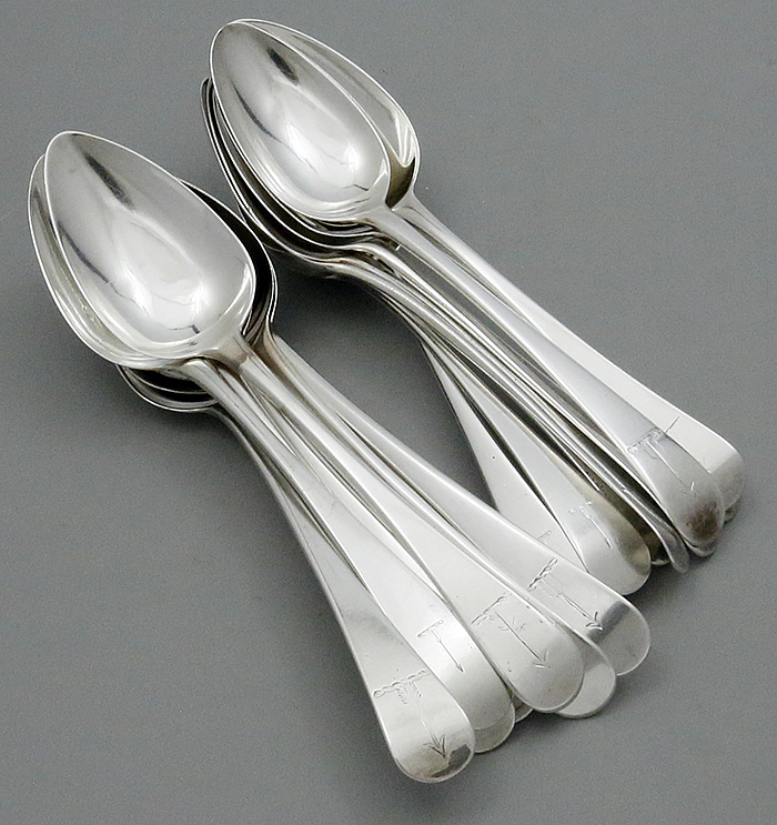group of William Bateman English antique silver tablespoons