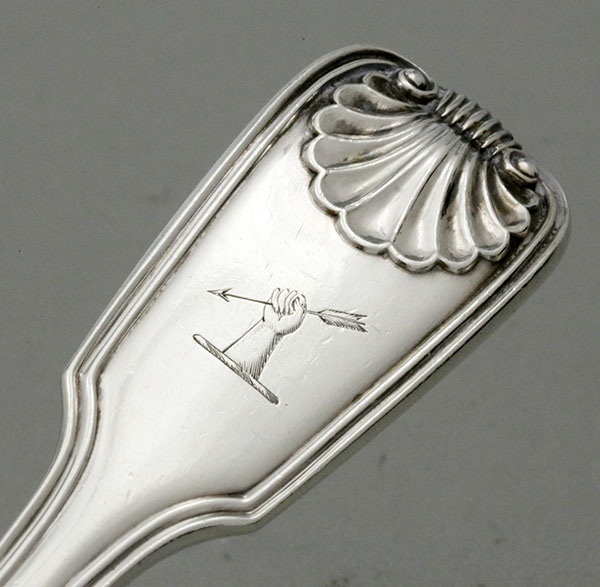 Engraved crest on Mary Chawner tablespoon London 1838