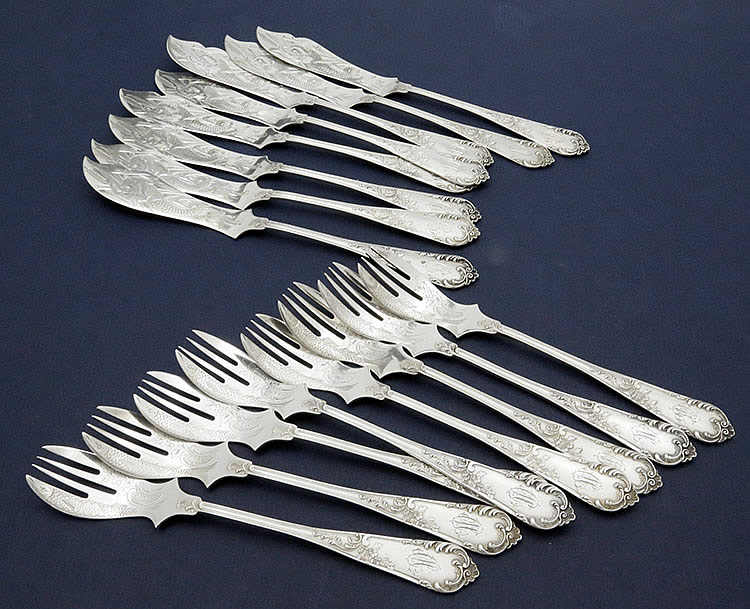 German 800 antique silver fish set for eight people