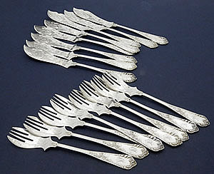 German 800 silver fish set for eight antique German silver
