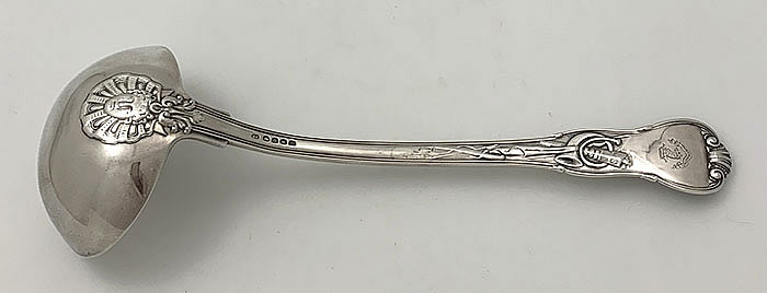 crested cartouche on English silver Paul Storr ladle 13 inches