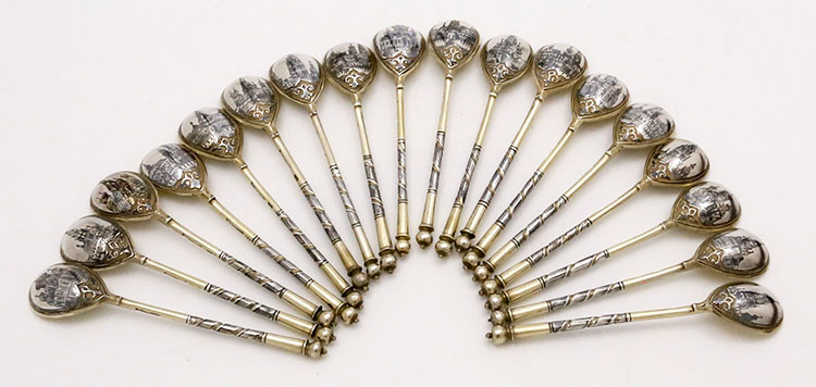 Russian antique silver gilt and niello spoons