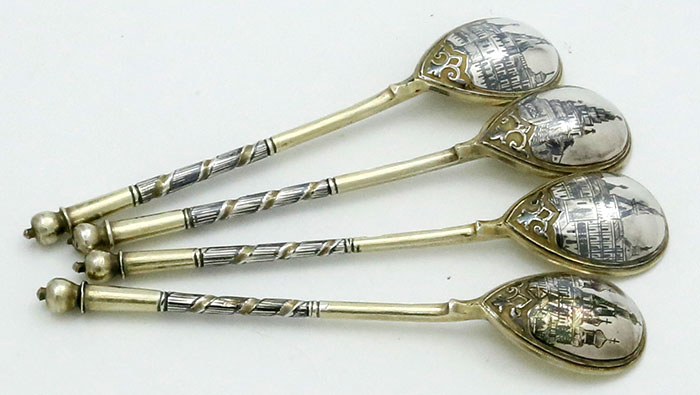 Russian antique silver niello gilt spoons