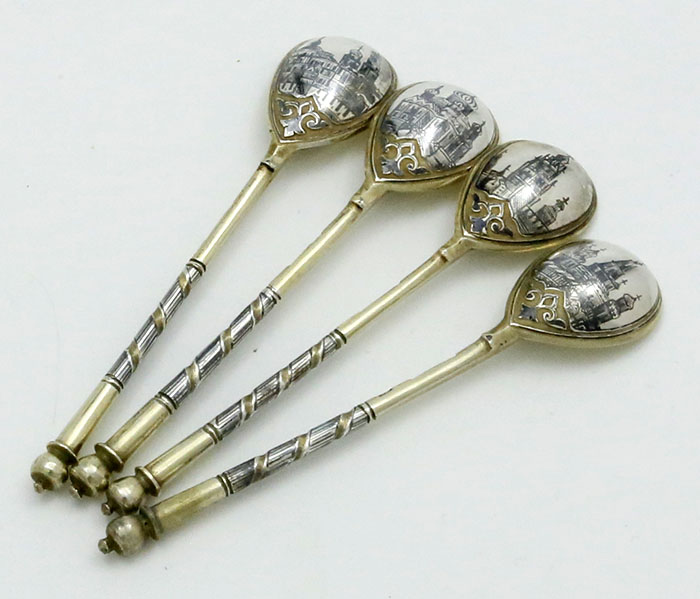 Russian antique silver spoons with niello spoons