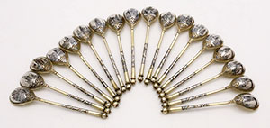 Russian antique silver niello gilt spoons
