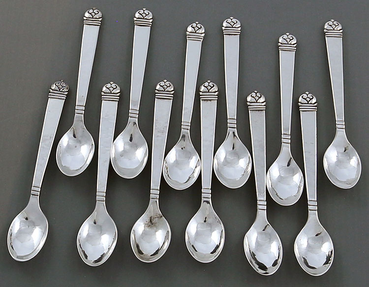 Set of 12 Peer Smed sterling silver coffee spoons hand hammered