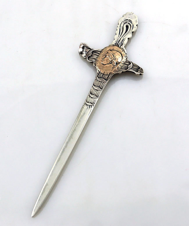 Shiebler Etruscan sterling and 14K letter openers