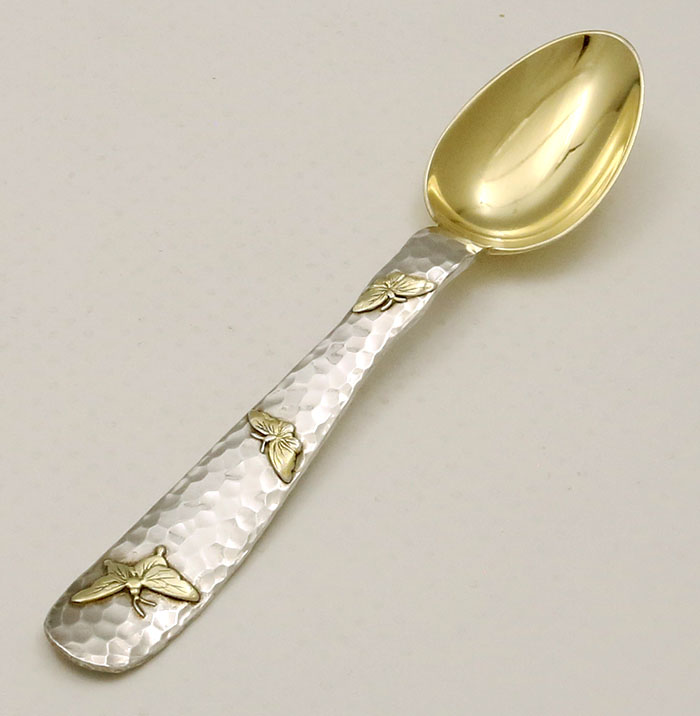 Tiffany hammered sterling spoon with applied butterflies
