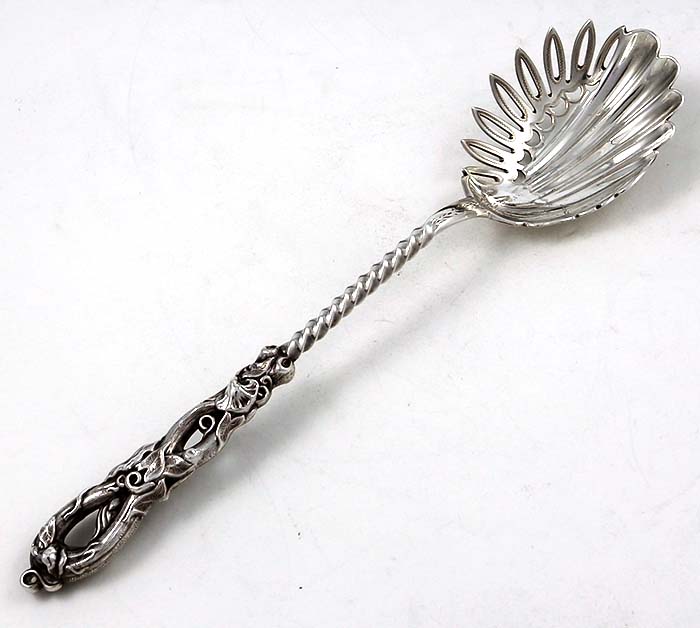 George Sharp long handle sterling macaroni server with branch handle