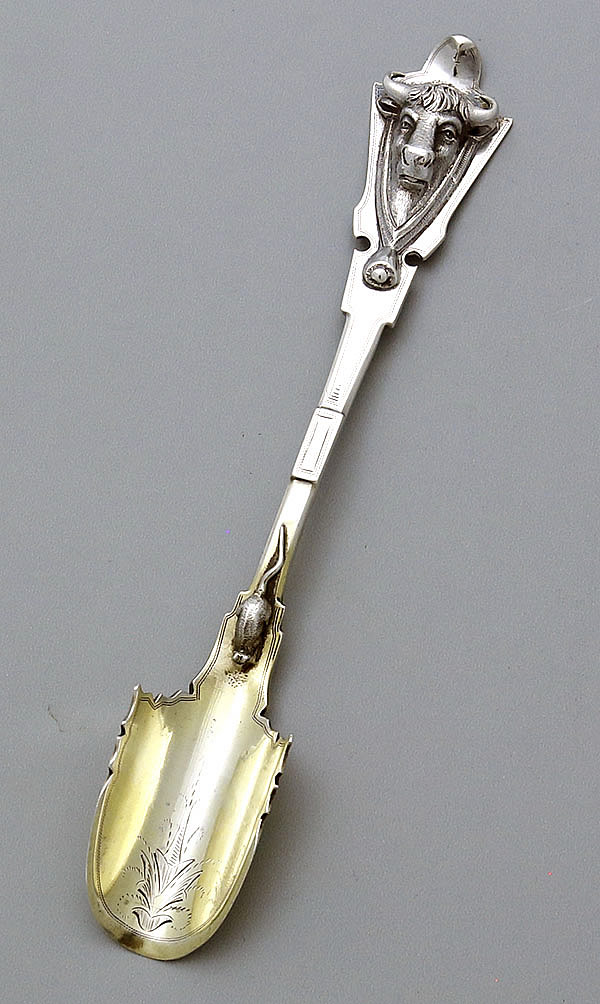 George Sharp cheese scoop with bull head and mouse 